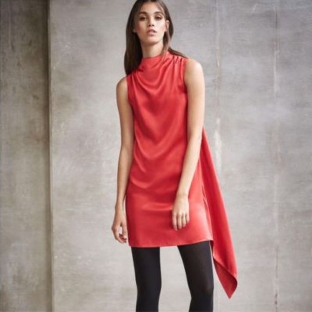 Helmut Lang High Neck Drape Dress in Amaryllis/Carmine 10 NWT